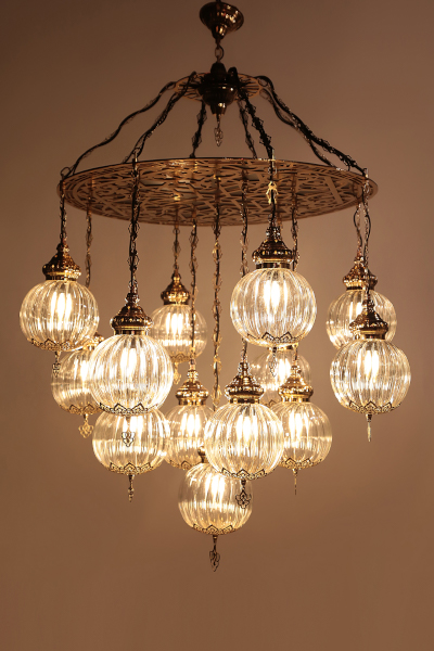 Stylish Gold Edition Chandelier with 13 Special Pyrex Glasses